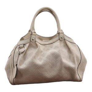 GUCCI Guccissima Sukey Medium Size Tote Bag Straw & Leather Lightly Loved